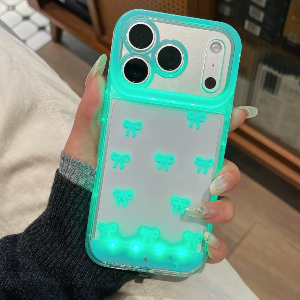 Change Color Luminous Call Light up Flash Bowknot Phone Case for Iphone 16 15 13 12 11 14 17 Pro Max plus Air Shockproof Cover