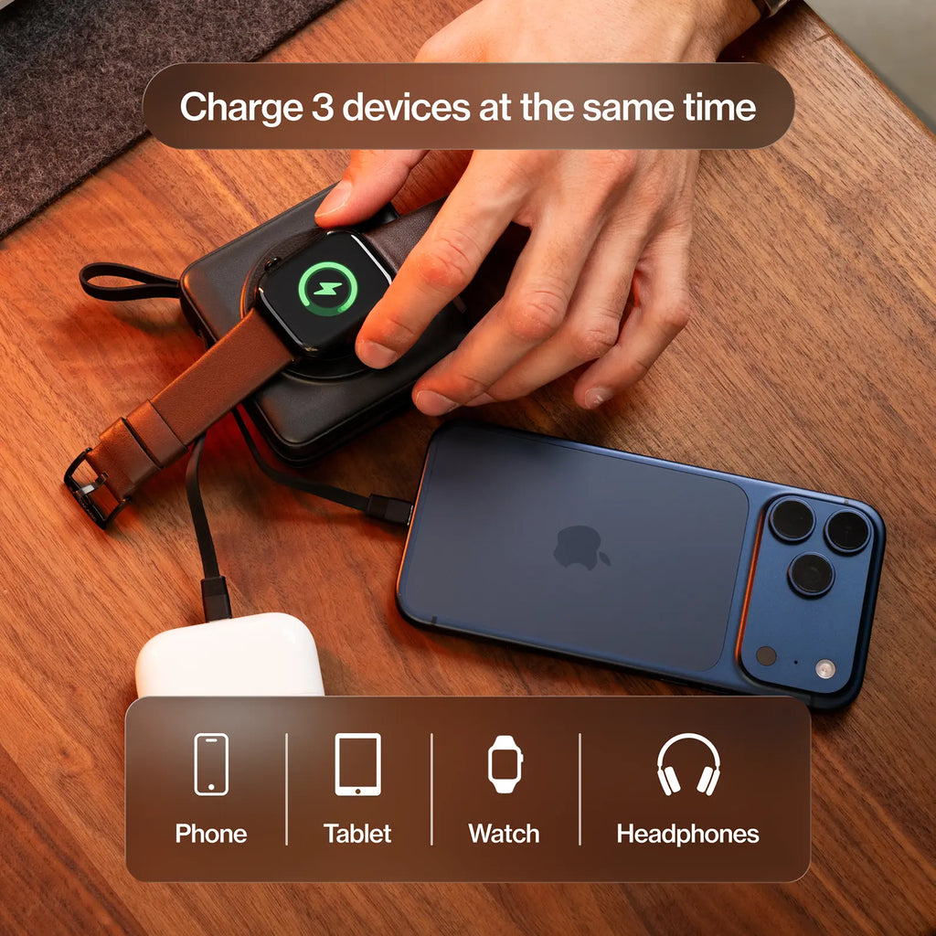 Smartcharge (Gen 2) | 5-In-1 Portable Power Bank | 10,000Mah Wireless Phone & Watch Charger | 2 Built-In USB-C Cables | AC Plug | Compact Travel Charger