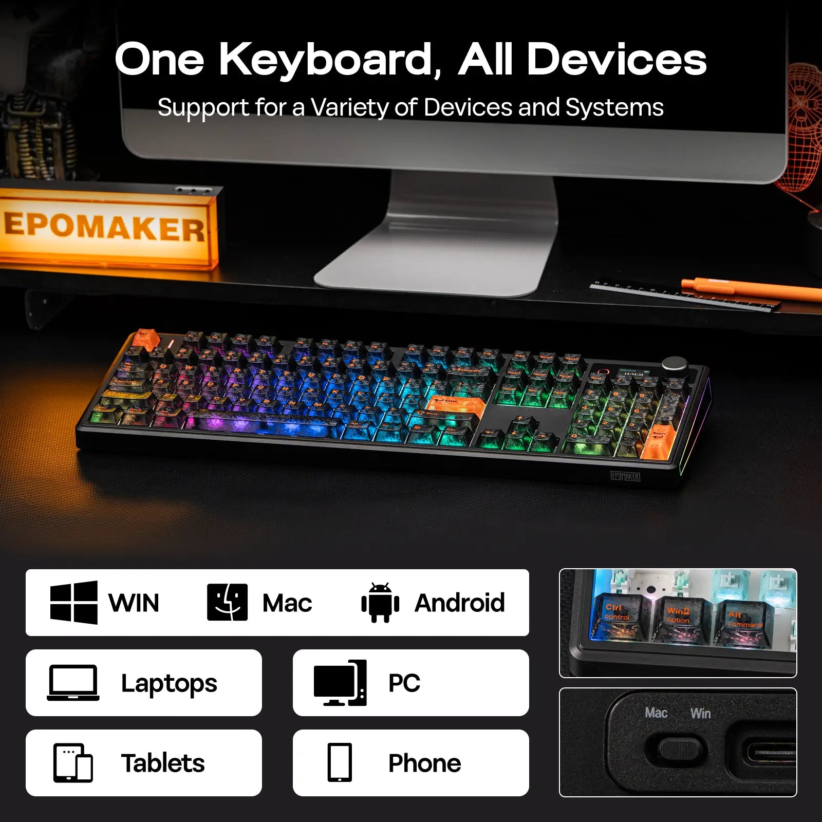 EPOMAKER TH108 V2 PRO Full Size Mechanical Keyboard with Screen & Knob, 10000Mah, Bt/2.4Ghz, Mac Modifier PBT Keycap, Hot Swap, RGB Light, 5-Padding Gasket, Wireless Gaming Keyboard for Mac/Pc