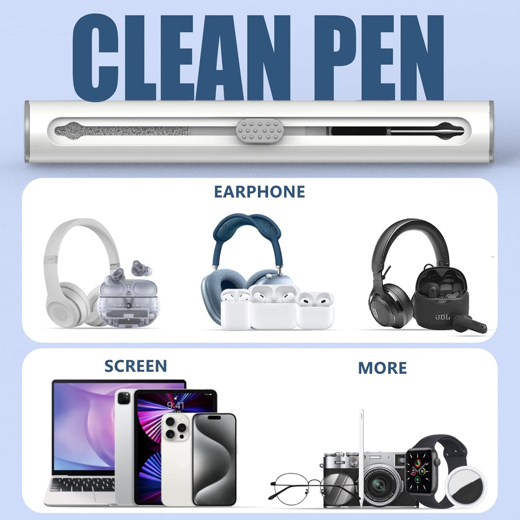 Cleaner Kit for Airpods Pro 3 2 1 Series,Multi-Function Cleaning Pen Tool for Earbuds Headphone Iphone Camera Electronic Devices,With Soft Brush Flocking Sponge -White