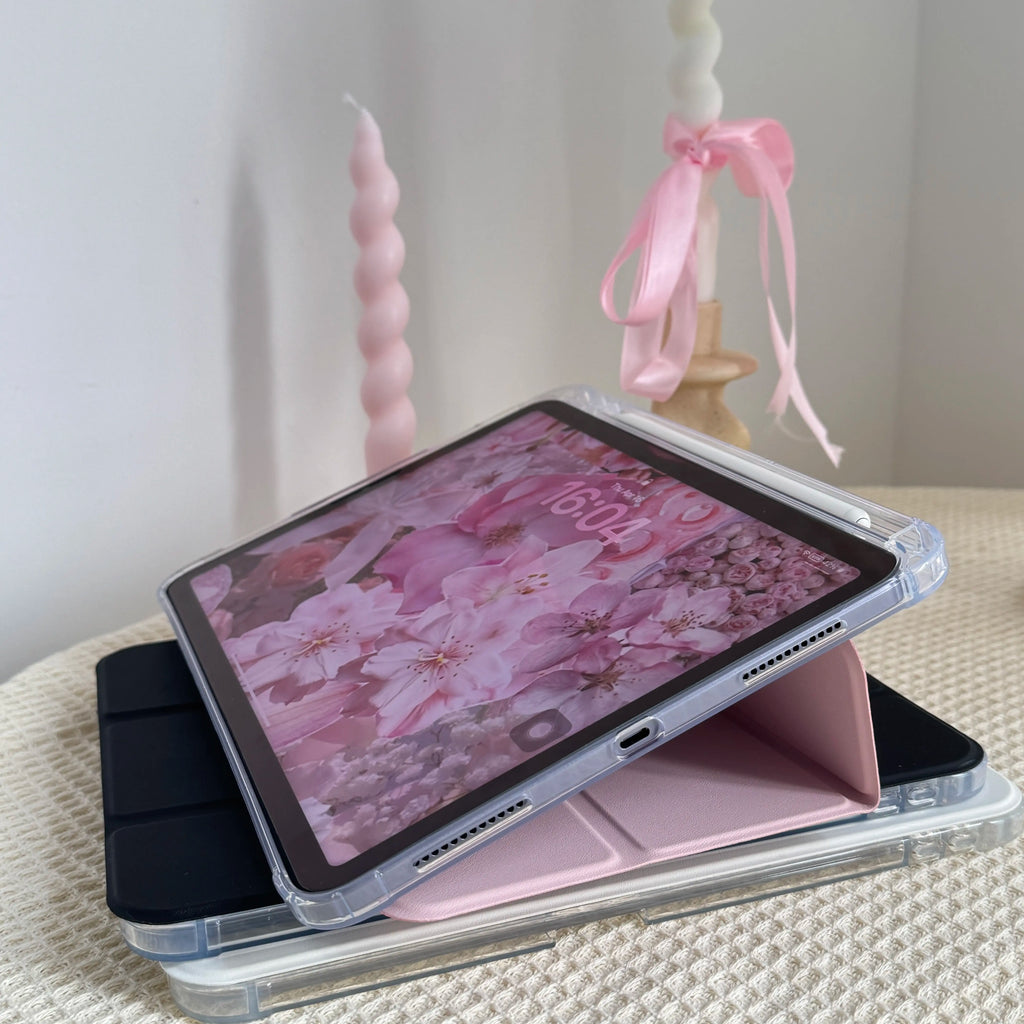 Simple Solid Pink White Black Case for Ipad A16 2025 / Ipad Air 6/ Ipad Mini 6, Slim Stand Cover with Soft Translucent Frosted Back Pencil Slot, for Samsung Galaxy Tab S9 Tablet Cases, Accessories, Leather