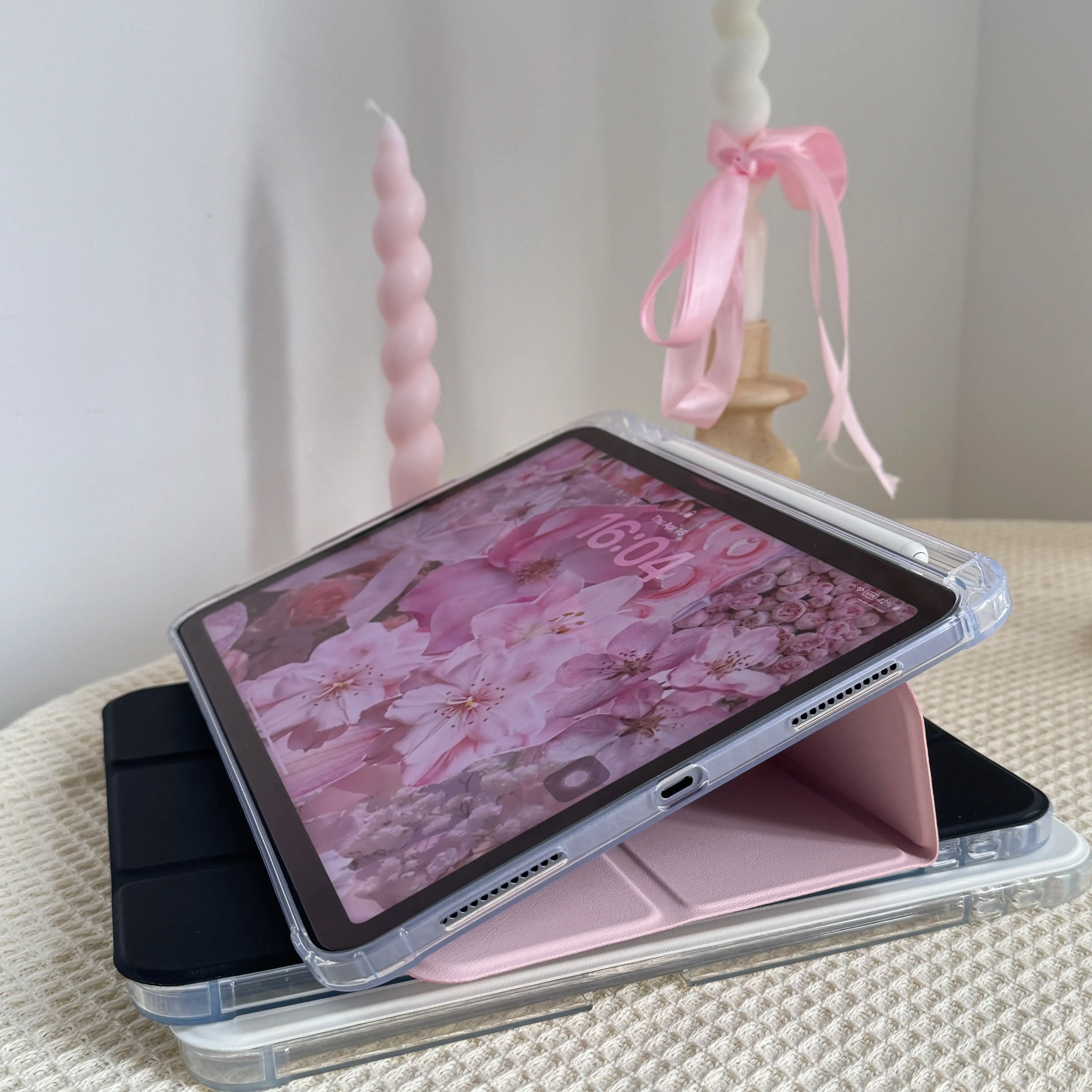 Simple Solid Pink White Black Case for Ipad A16 2025 / Ipad Air 6/ Ipad Mini 6, Slim Stand Cover with Soft Translucent Frosted Back Pencil Slot, for Samsung Galaxy Tab S9 Tablet Cases, Accessories, Leather