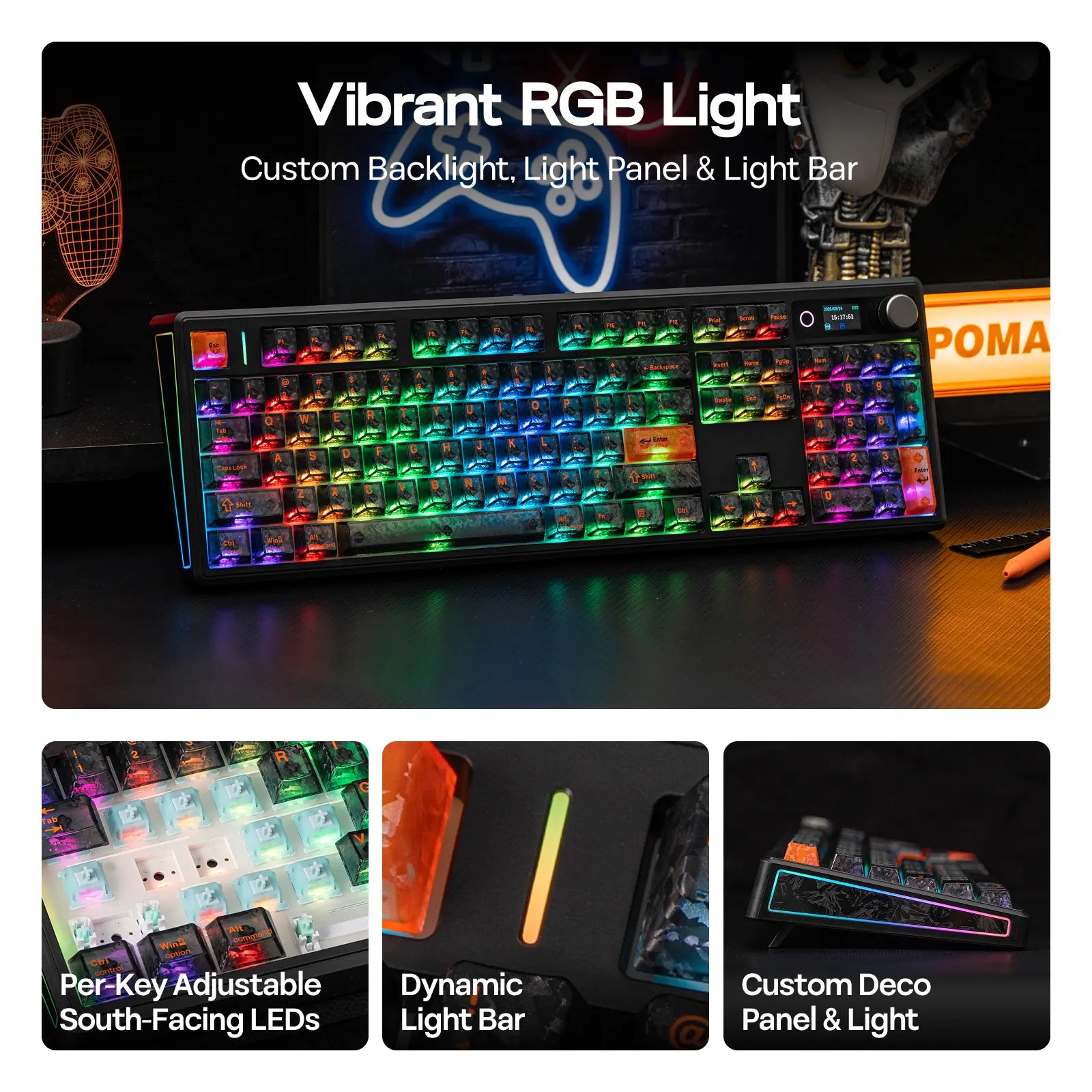 EPOMAKER TH108 V2 PRO Full Size Mechanical Keyboard with Screen & Knob, 10000Mah, Bt/2.4Ghz, Mac Modifier PBT Keycap, Hot Swap, RGB Light, 5-Padding Gasket, Wireless Gaming Keyboard for Mac/Pc